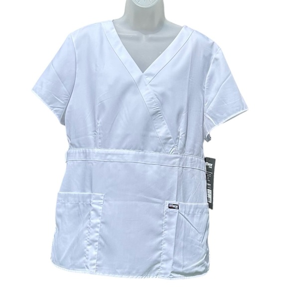 GREY'S ANATOMY Barco Womens Sz XL  White 3 Pocket Mock Wrap Style 4153 Scrub Top - Picture 2 of 8